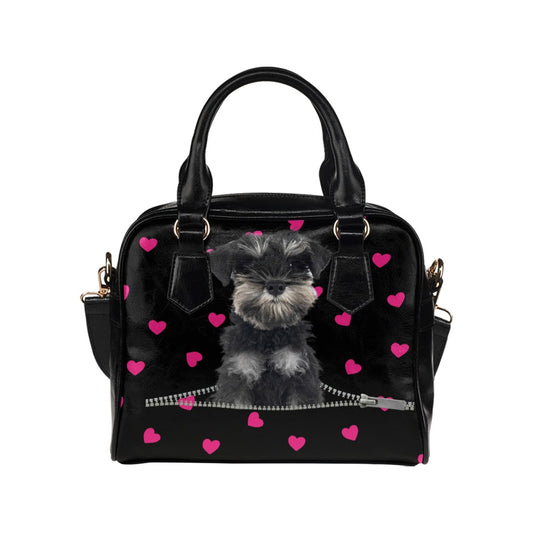 Miniature Schnauzer Zip Hearts Shoulder Handbag