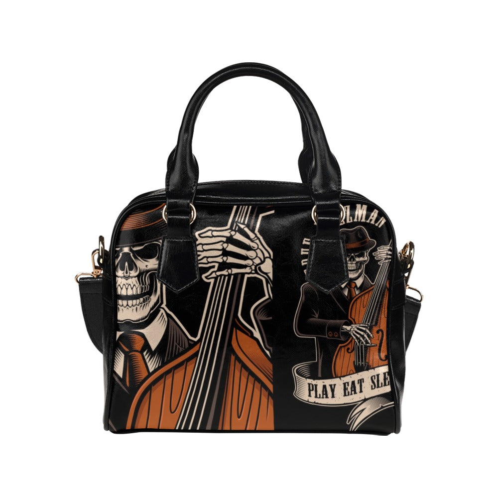 Skeleton With Double Bass Jazz Music Shoulder Handbag