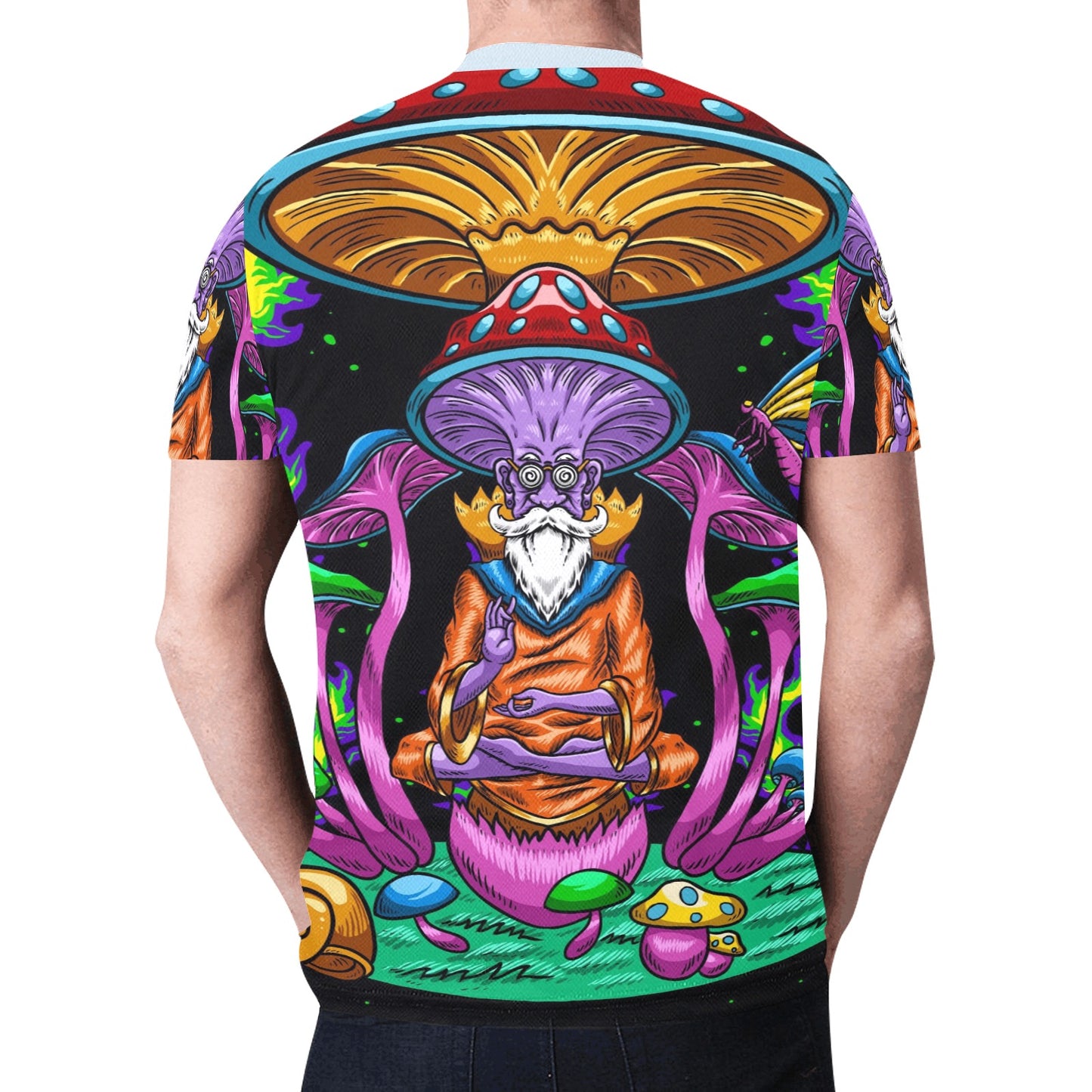 Psychedelic mushroom wise meditation illustration New All Over Print T-shirt