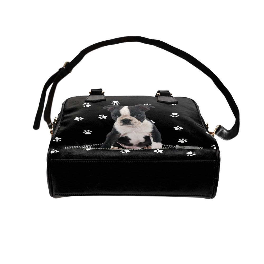 Boston Terrier Zip paws Shoulder Handbag