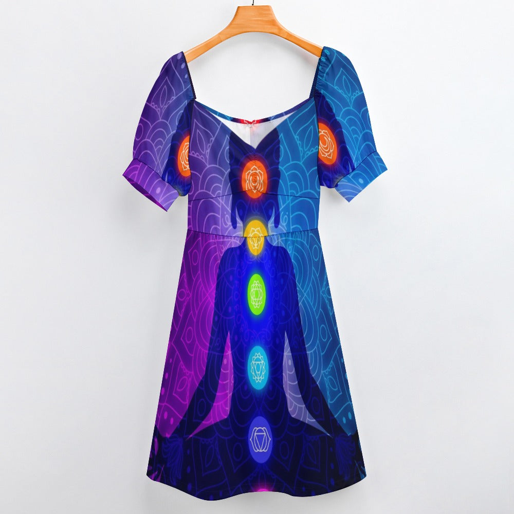 Colorful chakras body silhouette meditation Sweetheart Dress