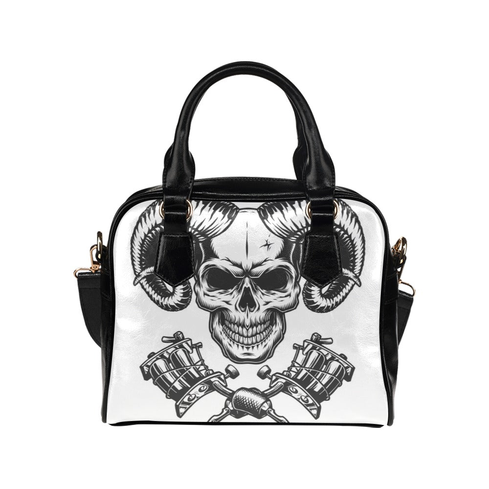 Vintage Monochrome Demon Skull Shoulder Handbag