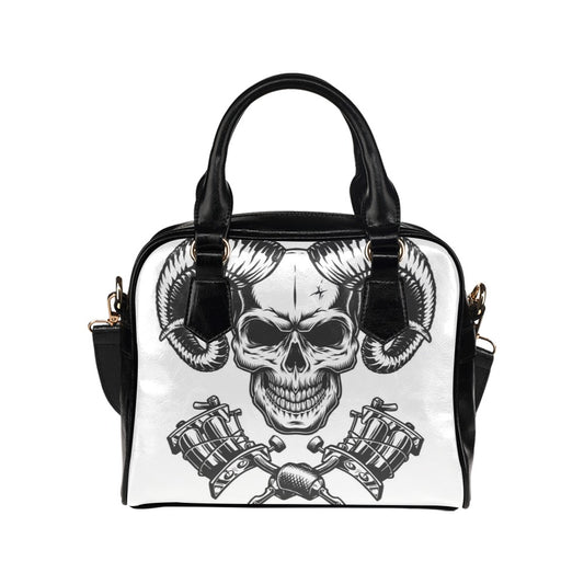 Vintage Monochrome Demon Skull Shoulder Handbag