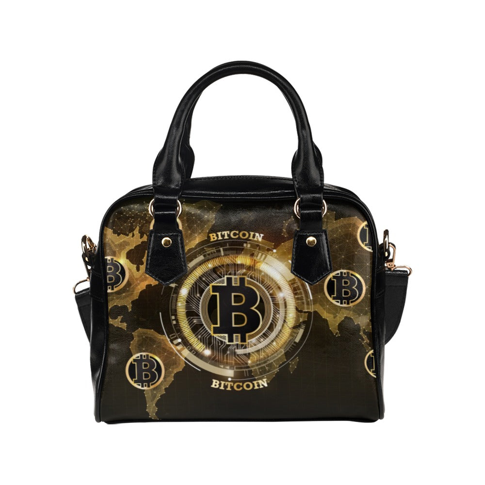 Bitcoin Digital Currency World Map Shoulder Handbag