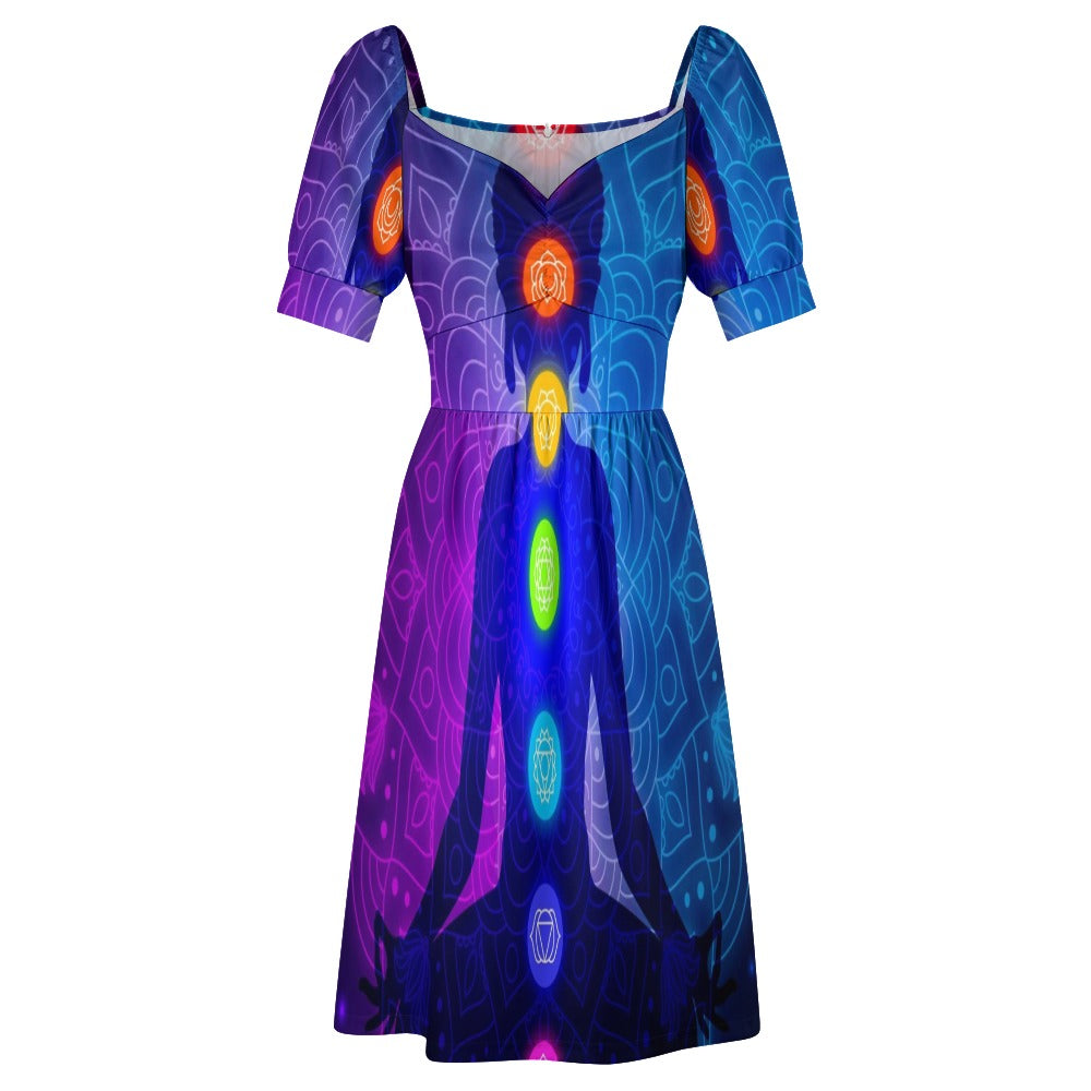 Colorful chakras body silhouette meditation Sweetheart Dress