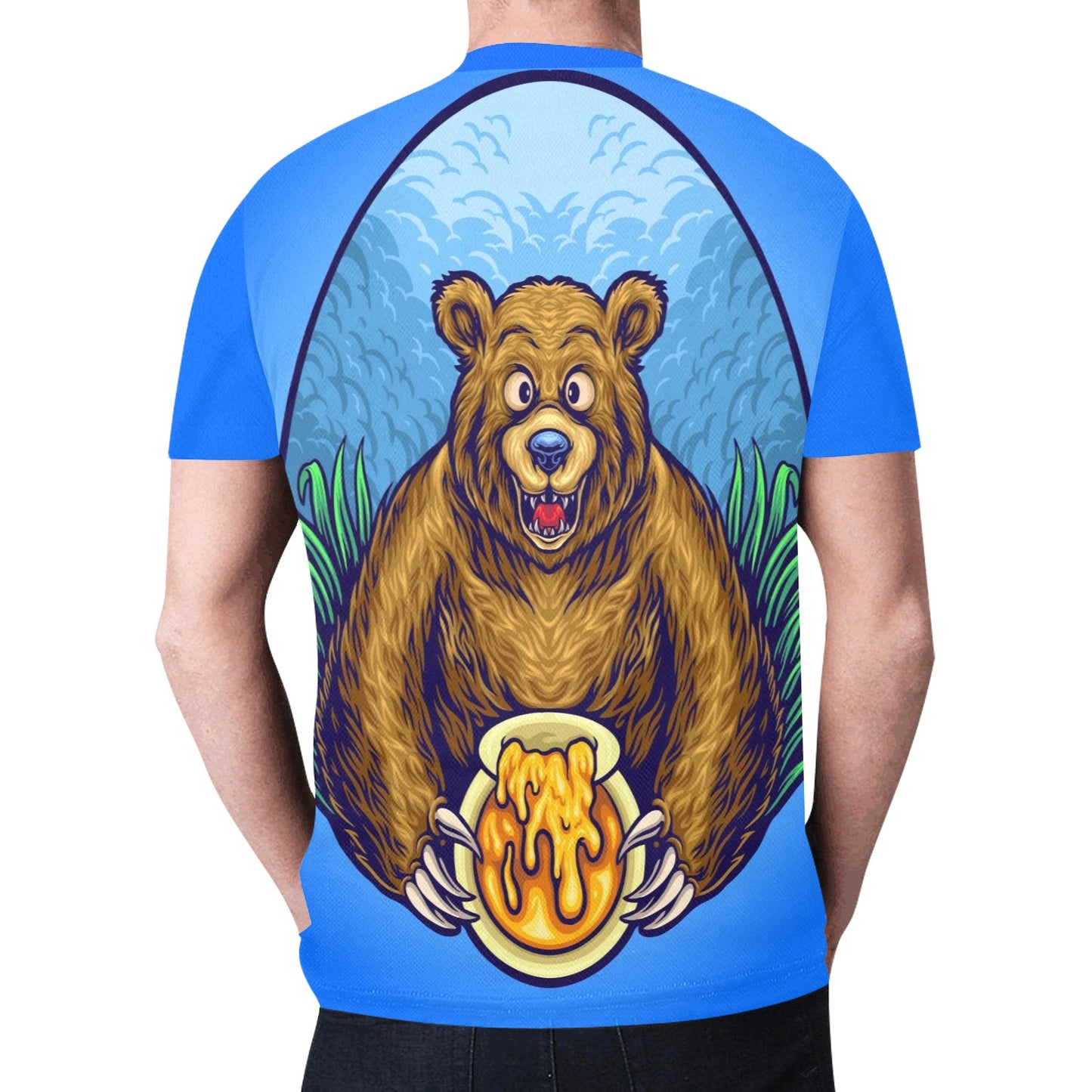 Grizzly Bear With Honey Bee Cartoon New All Over Print T-shirt