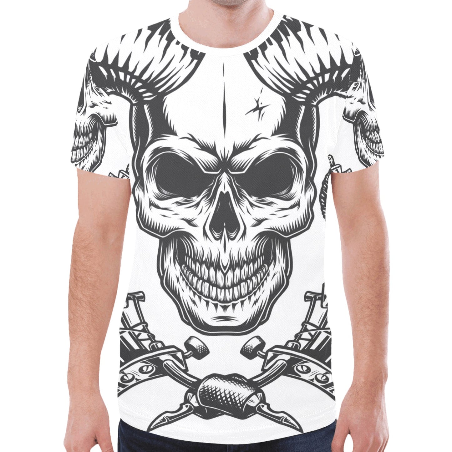 Vintage Monochrome Demon Skull New All Over Print T-shirt