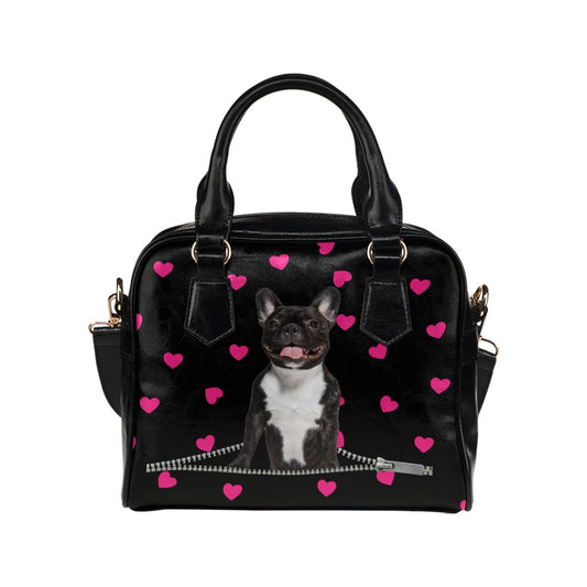 French Bulldog Zip Hearts Shoulder Handbag