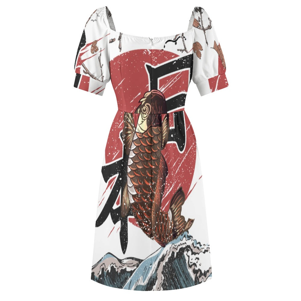 Koi Fish Fly Waves Japanese Style Sweetheart Dress