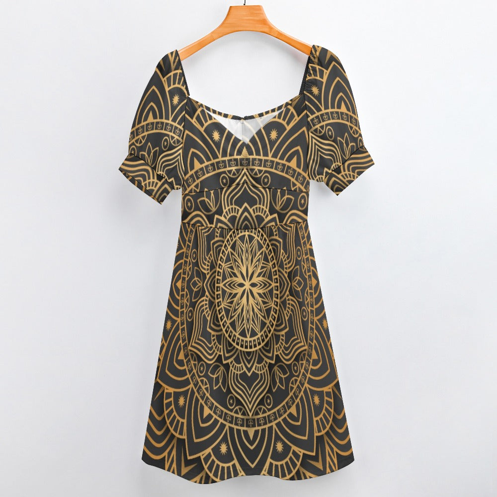 Luxury mandala with gold den Print Sweetheart Dress