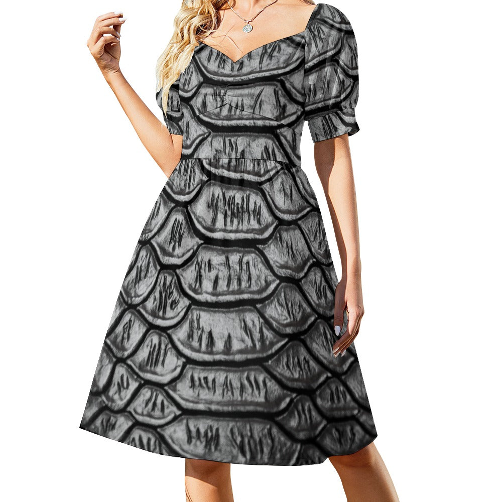 Reptile Skin Crocodile Snake Black Printed Sweetheart Dress