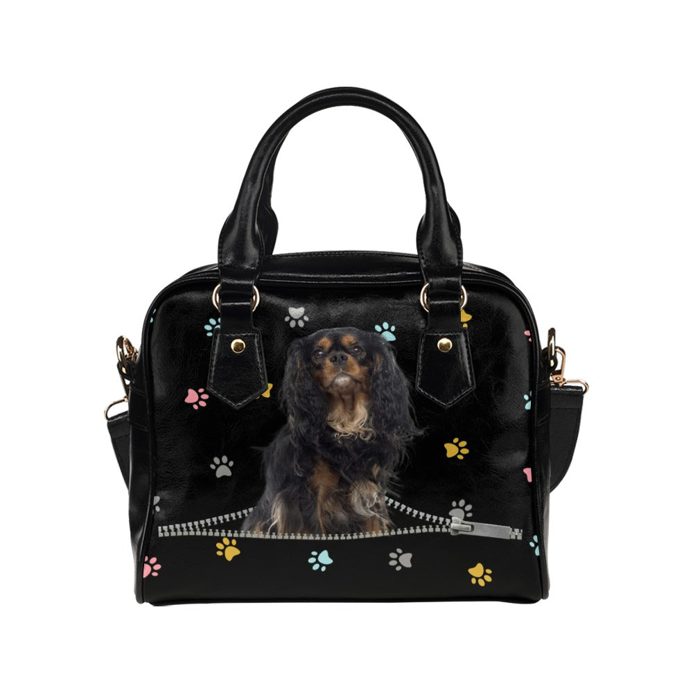 Cavalier King Charles Spaniel Zip Colorful Paws Shoulder Handbag