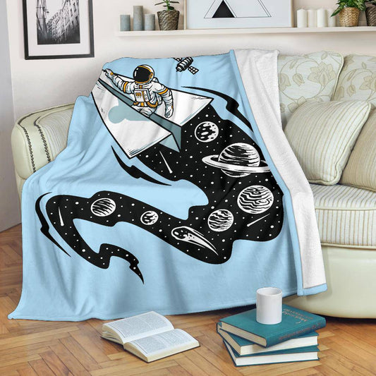 Premium Blanket Astronaut Flying Paper Plane Cosmos Cartoon - Top Content | POD Collection | Free Shipping