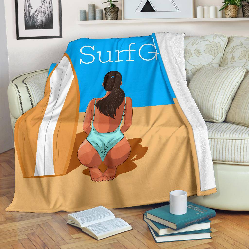 Surf Girl Beach Sand Cartoon Premium Blanket - Top Content | POD Collection | Free Shipping