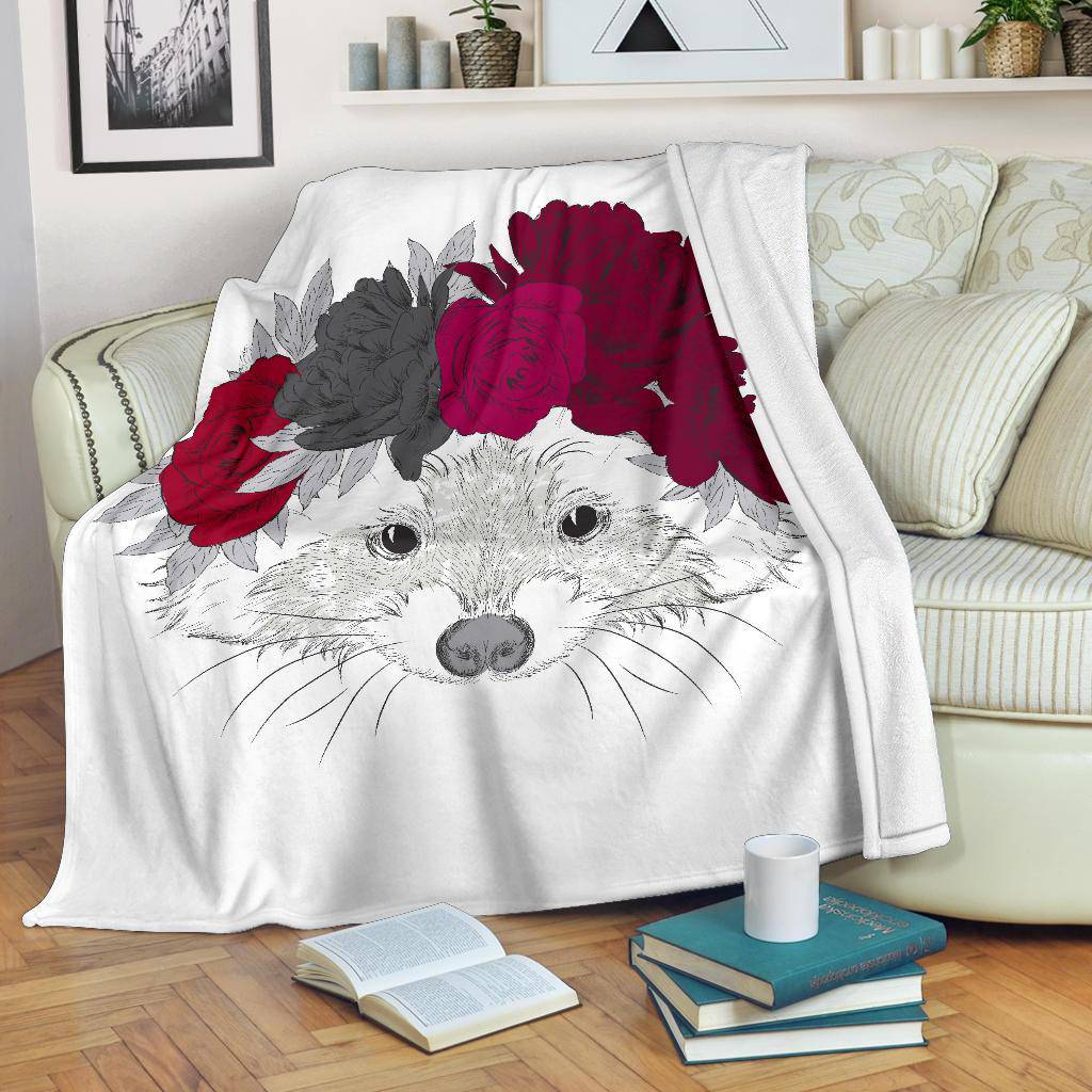 Beautiful Racoon Wreath with Flowers on head Premium Blanket - Top Content | POD Collection | Free Shipping