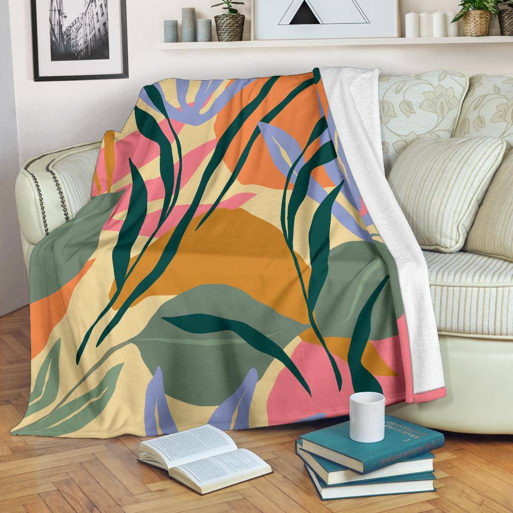 Colorful Leaves Plant Jungle Green Premium Blanket - Top Content | POD Collection | Free Shipping