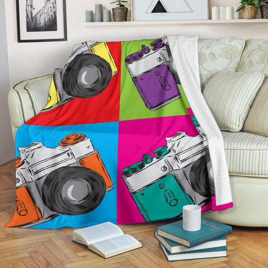 Premium Blanket Cameras Multicolored Vintage Cartoon - Top Content | POD Collection | Free Shipping