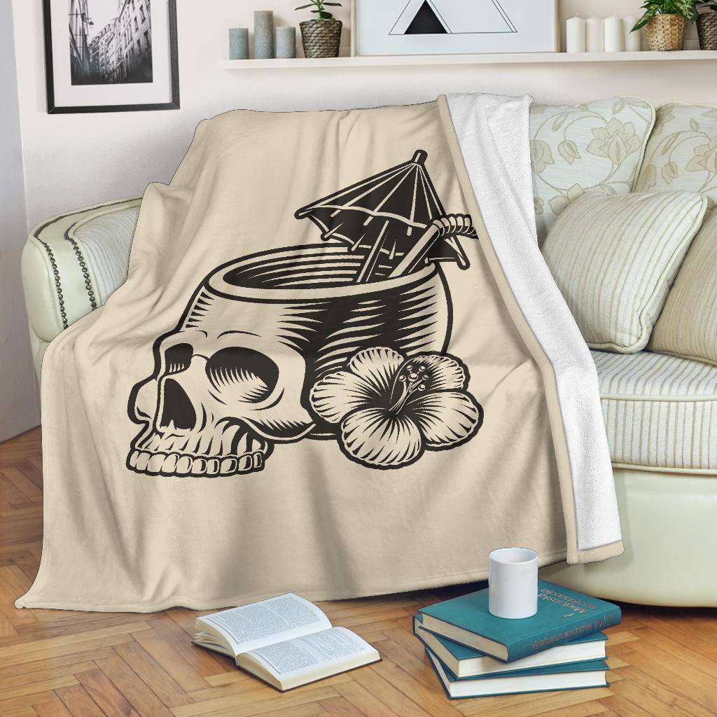 Skull Head With Cocktail Straw Cartoon Illustration Premium Blanket - Top Content | POD Collection | Free Shipping