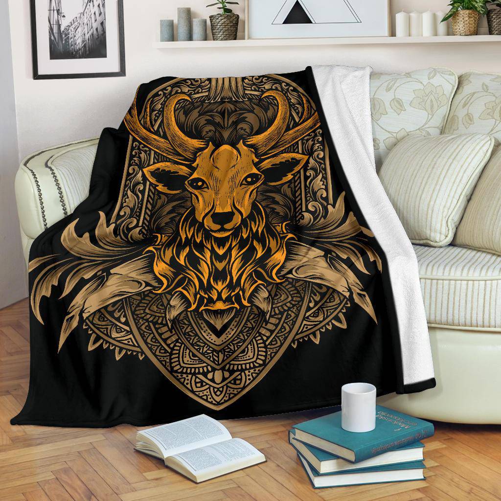 Vintage Golden Deer Head Ornaments Premium Blanket - Top Content | POD Collection | Free Shipping