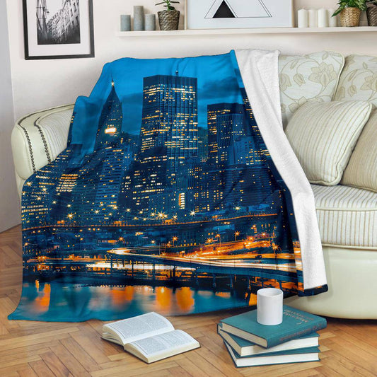 Skyline Downtown New York USA City Lights Night Sky Premium Blanket - Top Content | POD Collection | Free Shipping