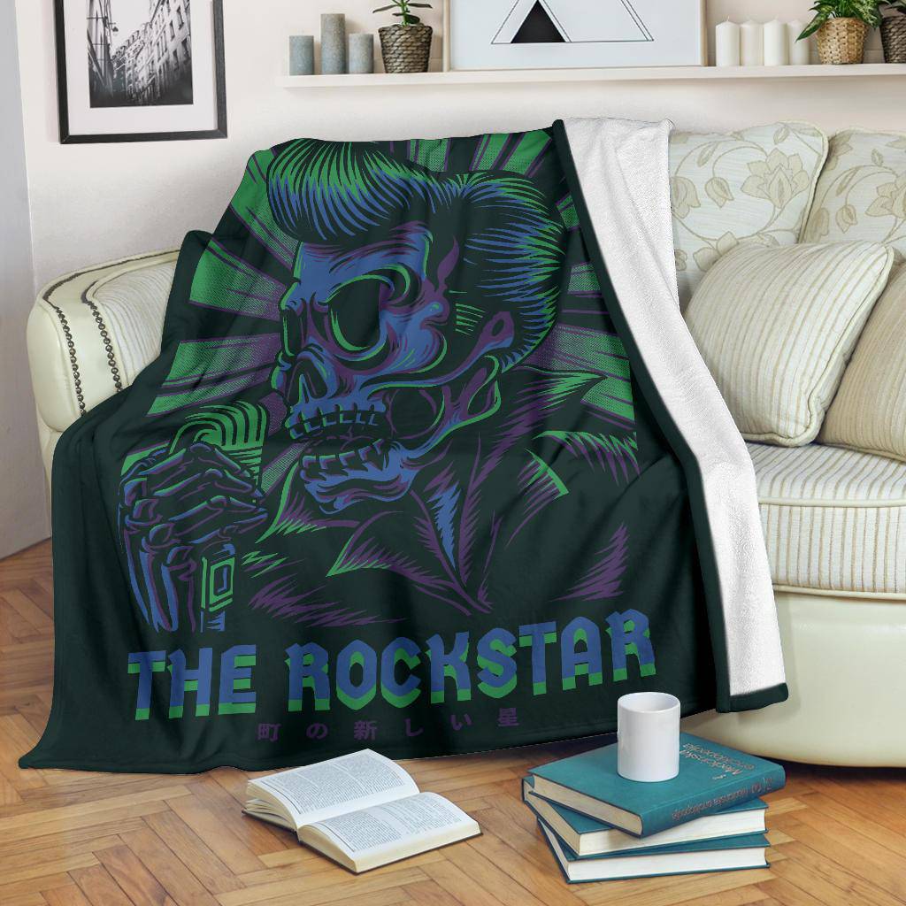 Premium Blanket Elvi Skull The Rockstar Retro Cartoon - Top Content | POD Collection | Free Shipping