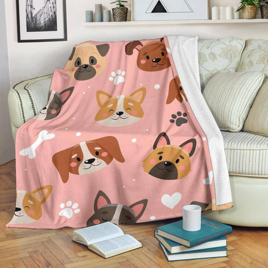 Cute Doggy Pink Background, Paws and Bones Cartoon Premium Blanket - Top Content | POD Collection | Free Shipping