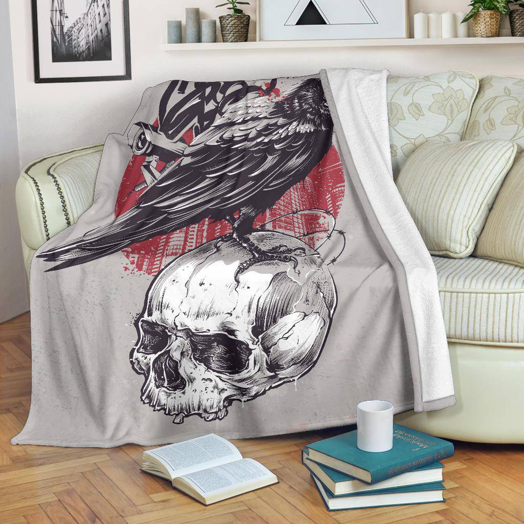 Premium Blanket Skull Raven Background Cool Drawing - Top Content | POD Collection | Free Shipping