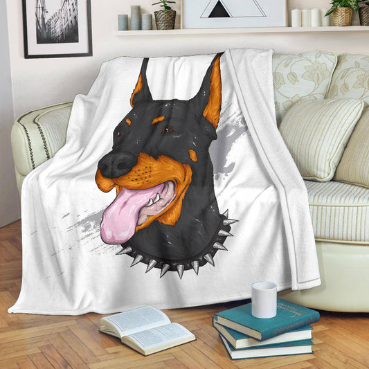 Premium Blanket Doberman Dog Cool Cartoon Portrait - Top Content | POD Collection | Free Shipping