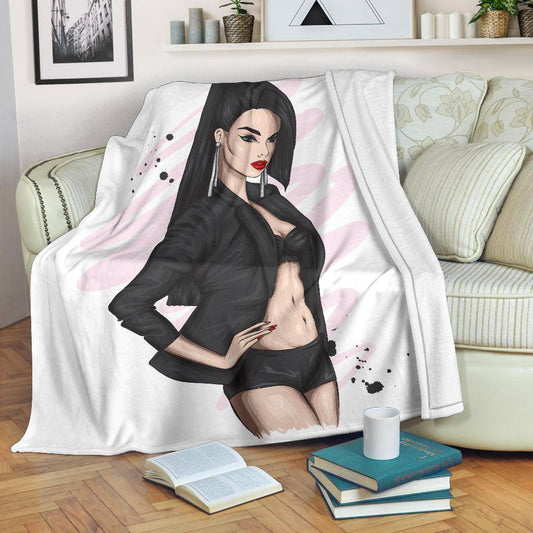 Premium Blanket Beautiful Red Lips Model Girl Vector - Top Content | POD Collection | Free Shipping