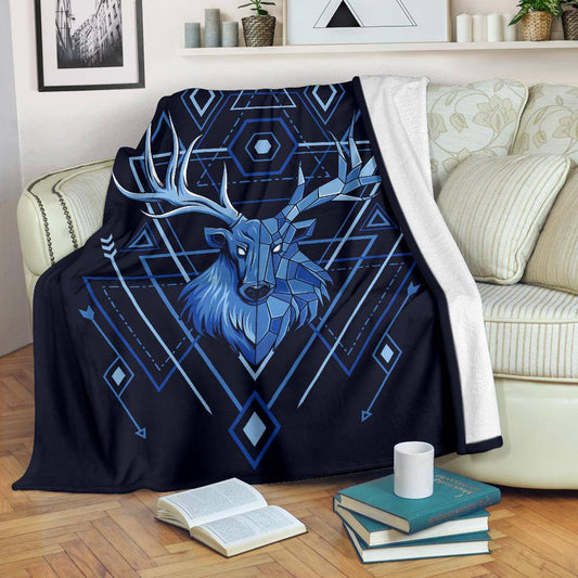 Deer Head Geometry Style Blue Premium Blanket - Top Content | POD Collection | Free Shipping