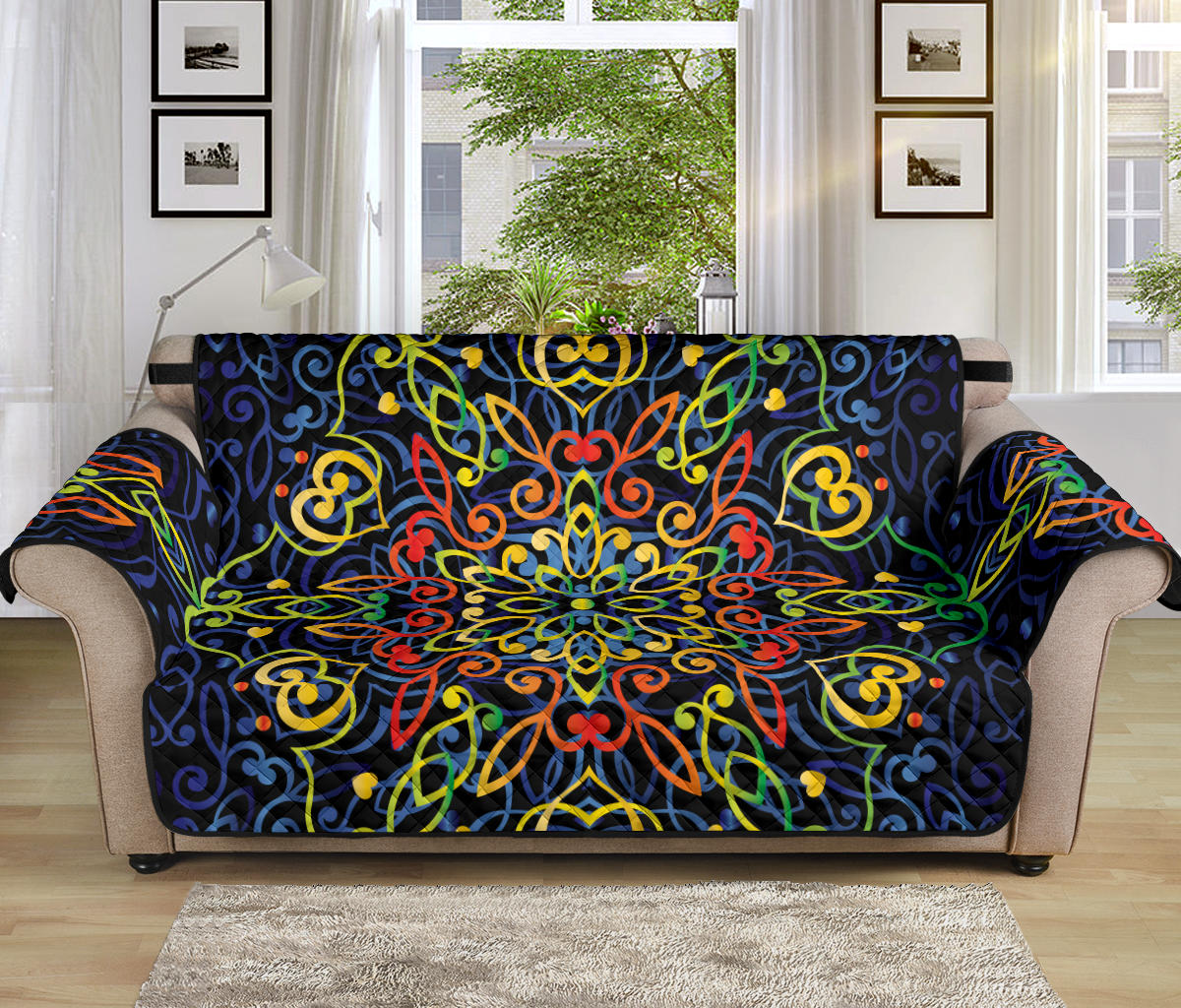 Glowing Rasta Mandala 70'' Sofa Protector