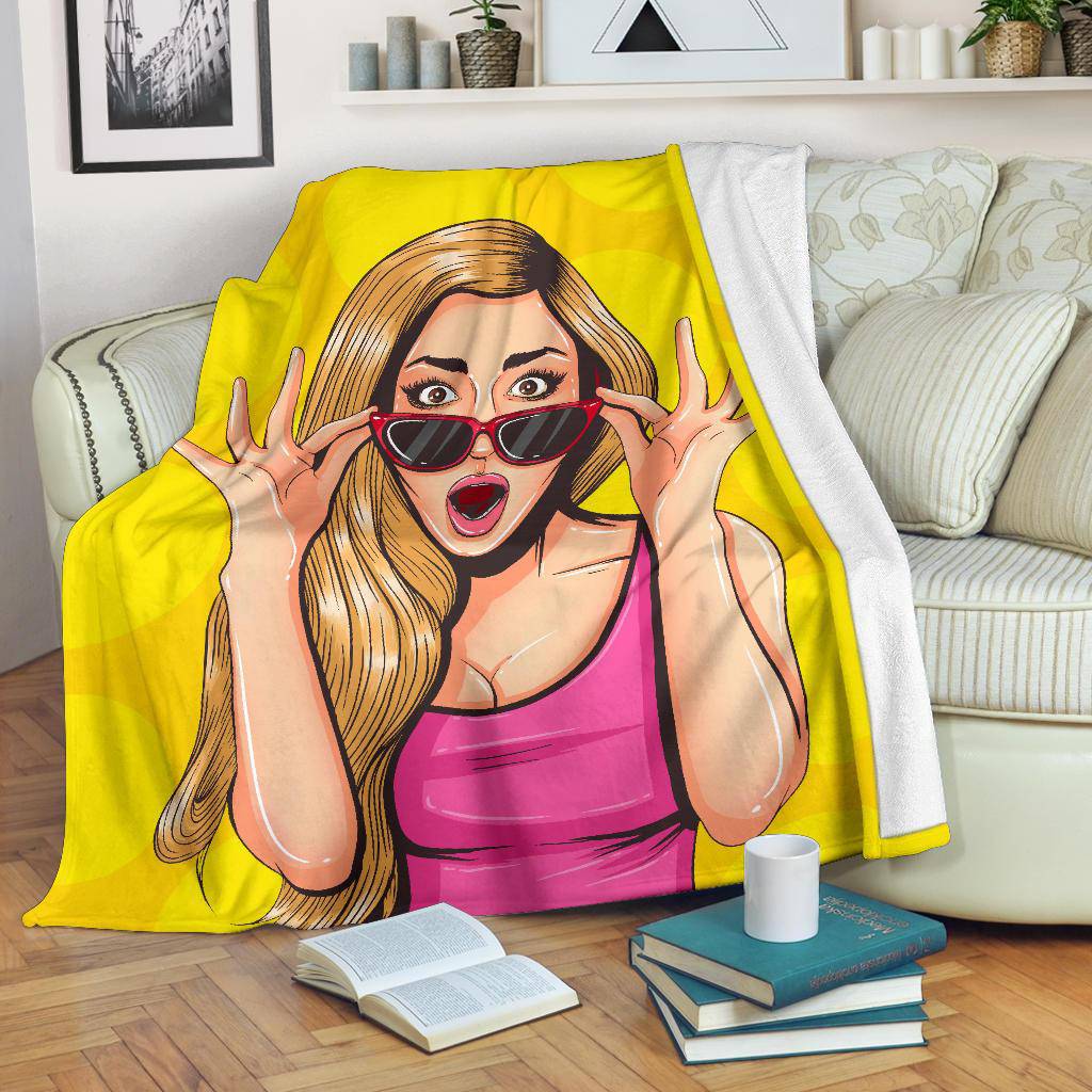 Sexy Girl Pop Art Surprised Pretty Woman Premium Blanket - Top Content | POD Collection | Free Shipping