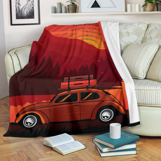 Classic Car Adventure Sunset Cartoon Premium Blanket - Top Content | POD Collection | Free Shipping