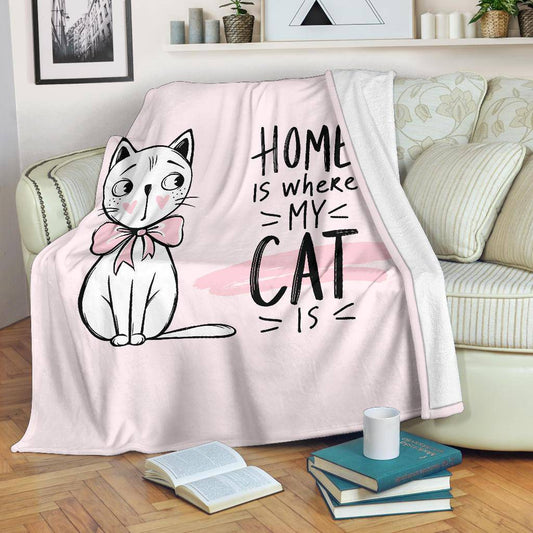 Cute Kitten Drawing Cartoon Premium Blanket, Home Is Where My Cat Is - Top Content | POD Collection | Free Shipping