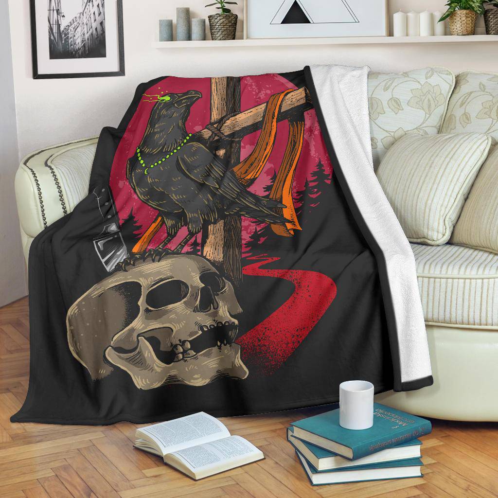 Skull Crow Cartoon Illustration Premium Blanket - Top Content | POD Collection | Free Shipping