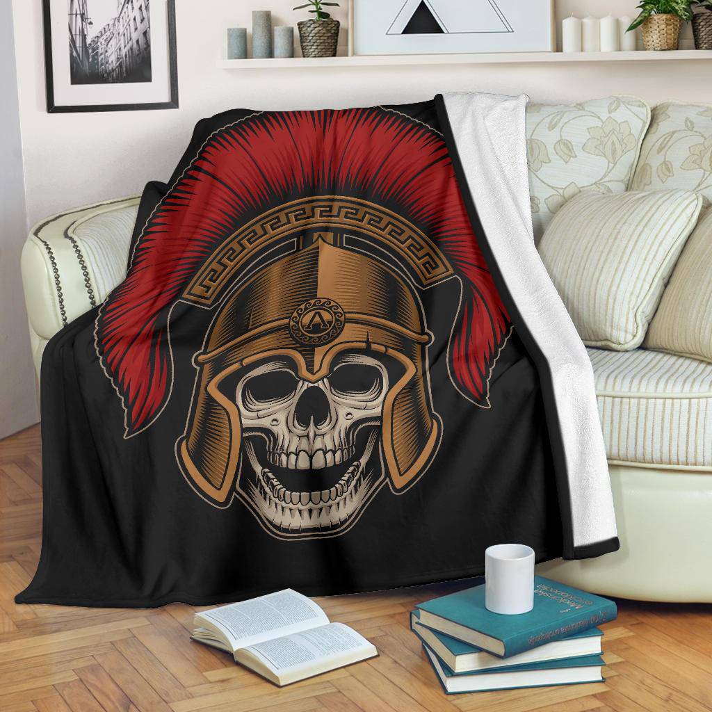 Spartan Warrior Skull Wearing A Helmet Cartoon Style Premium Blanket - Top Content | POD Collection | Free Shipping