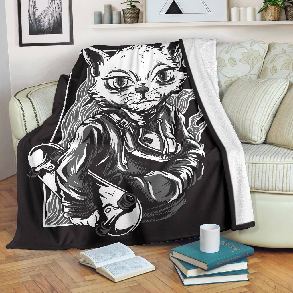 Cool Skater Cat Cartoon Premium Blanket - Top Content | POD Collection | Free Shipping