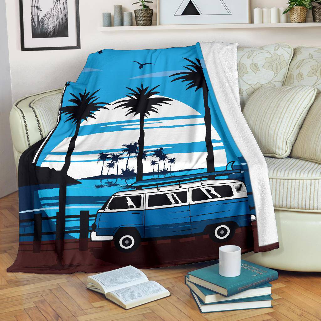 Blue Van Travel Lighthouse Cartoon Premium Blanket - Top Content | POD Collection | Free Shipping