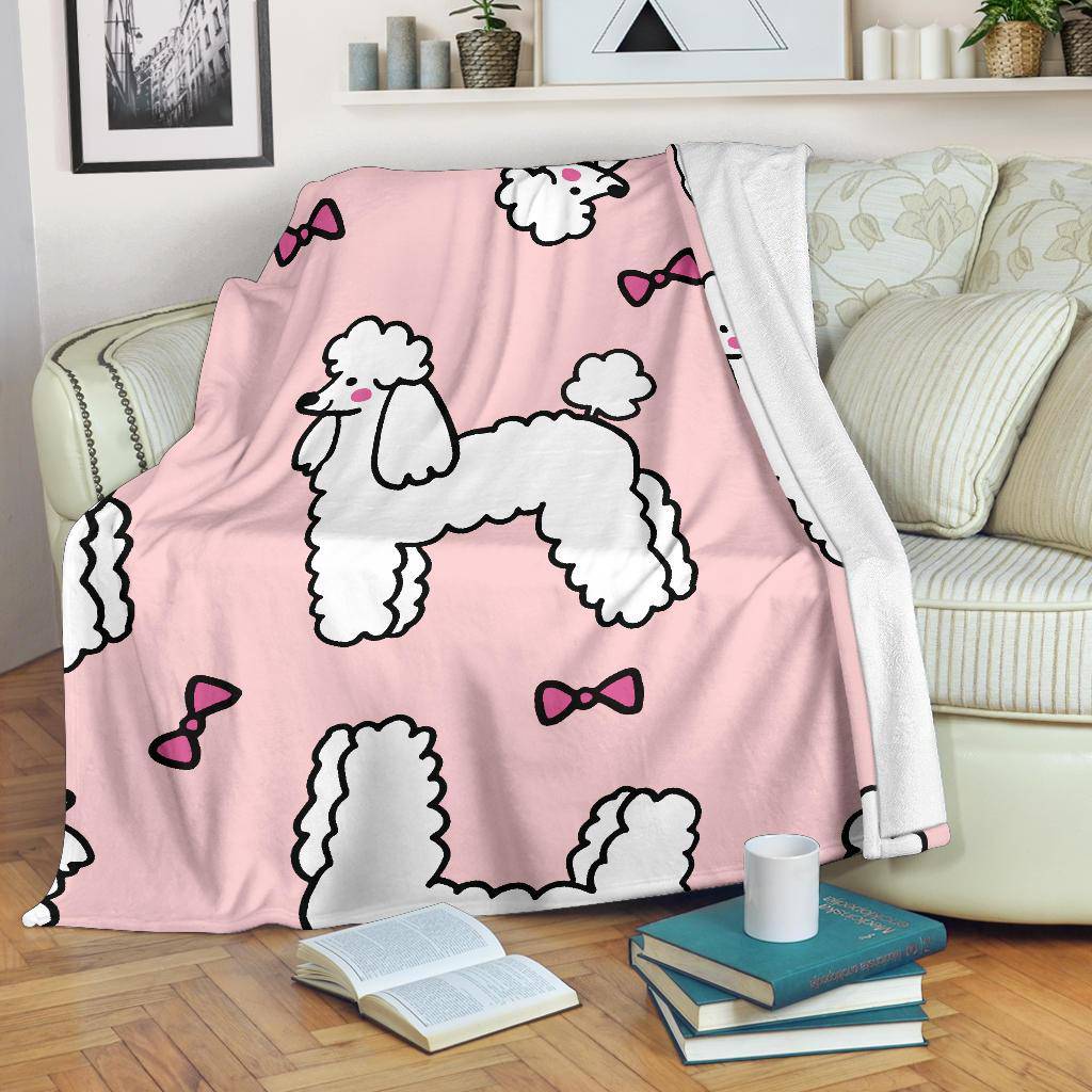 Premium Blanket Poodle Dog With Ribbon Cartoon Background - Top Content | POD Collection | Free Shipping