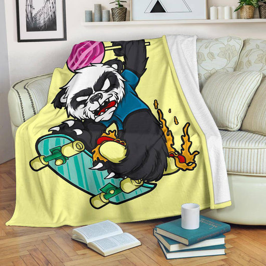 Cool Panda On Skateboard Cartoon Drawing Premium Blanket - Top Content | POD Collection | Free Shipping