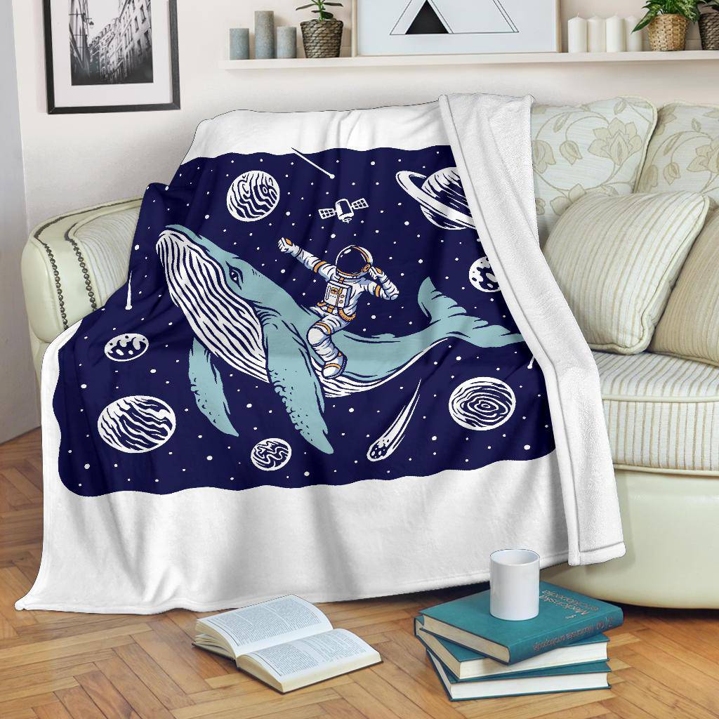 Premium Blanket Space Astronaut Riding A Whale Cartoon - Top Content | POD Collection | Free Shipping