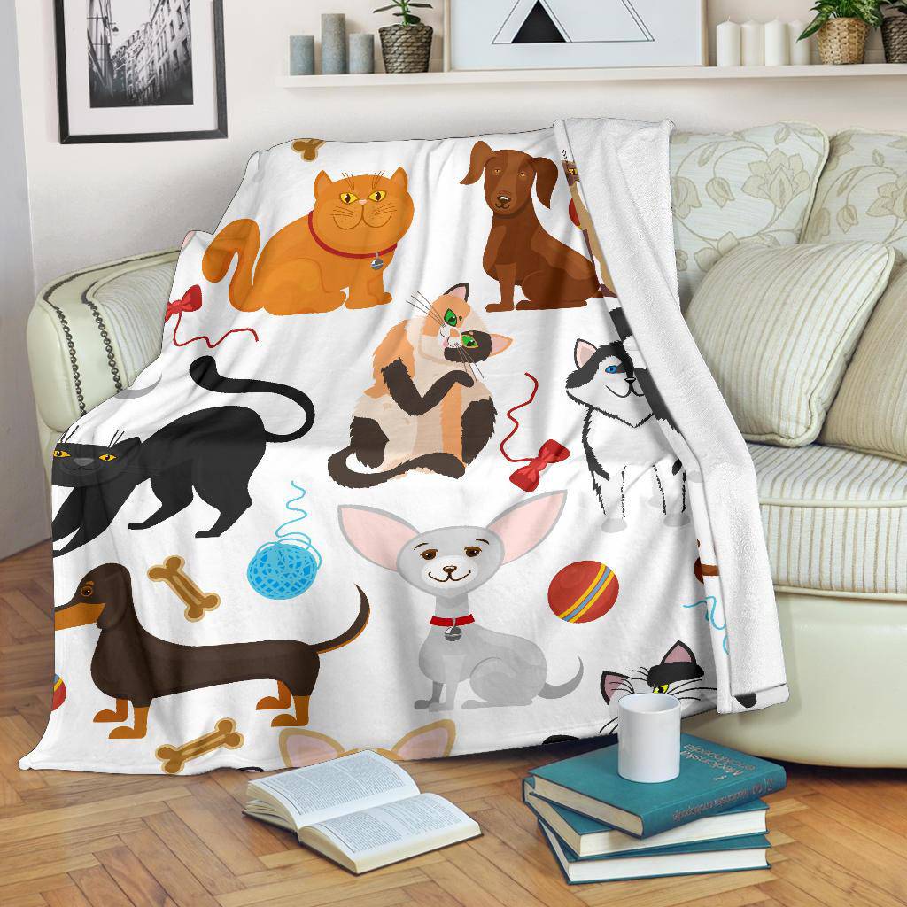 Seamless Pet Background Premium Blanket, Cute Lovely Cats And Dogs Cartoon Style - Top Content | POD Collection | Free Shipping