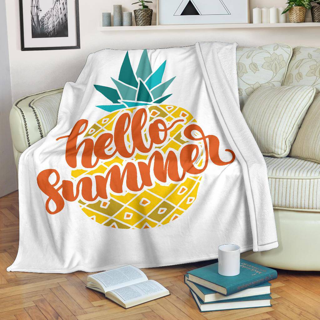 Pineapple Hello Summer Quotes Premium Blanket - Top Content | POD Collection | Free Shipping