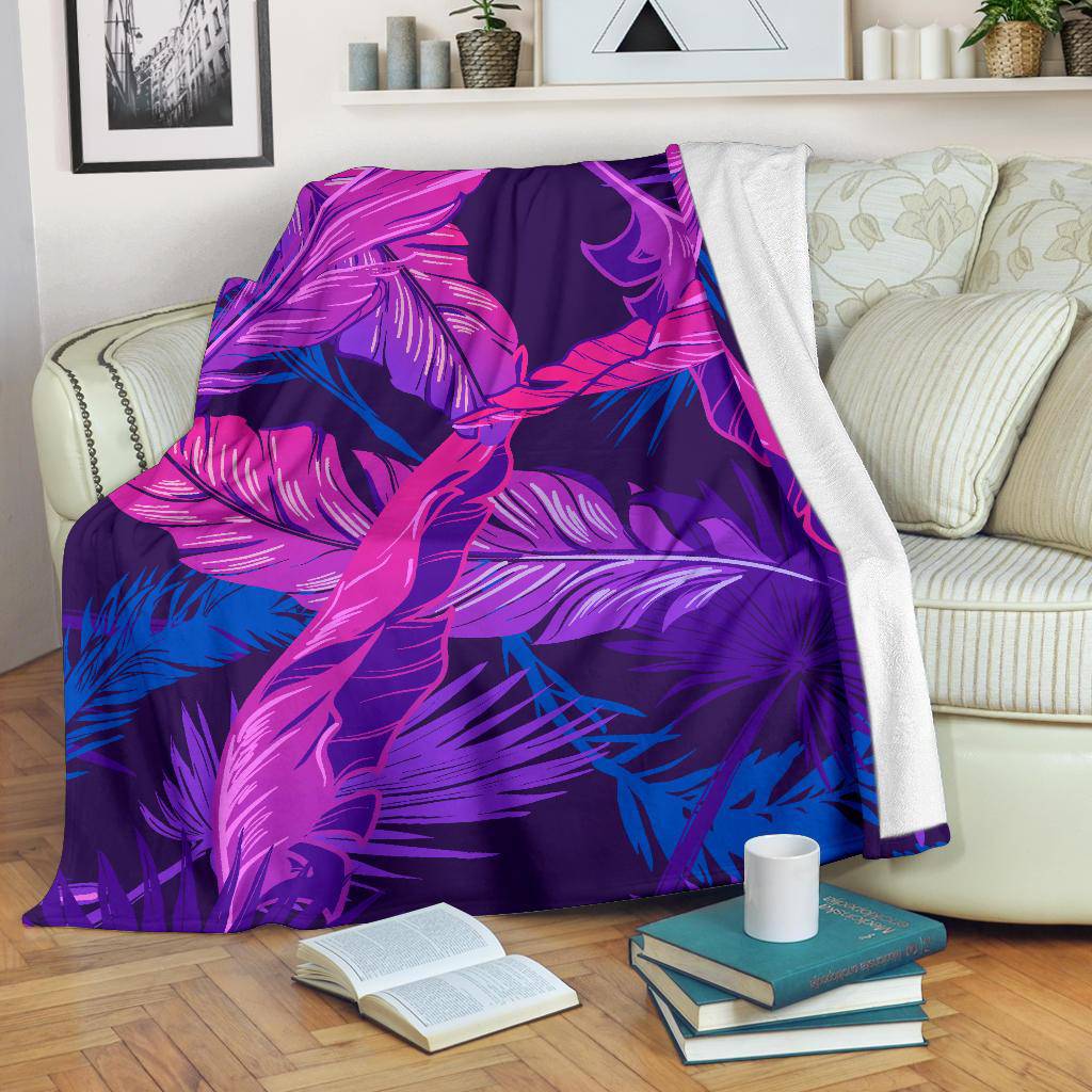 Pink Purple Banana Leaves Palm Tree Premium Blanket - Top Content | POD Collection | Free Shipping