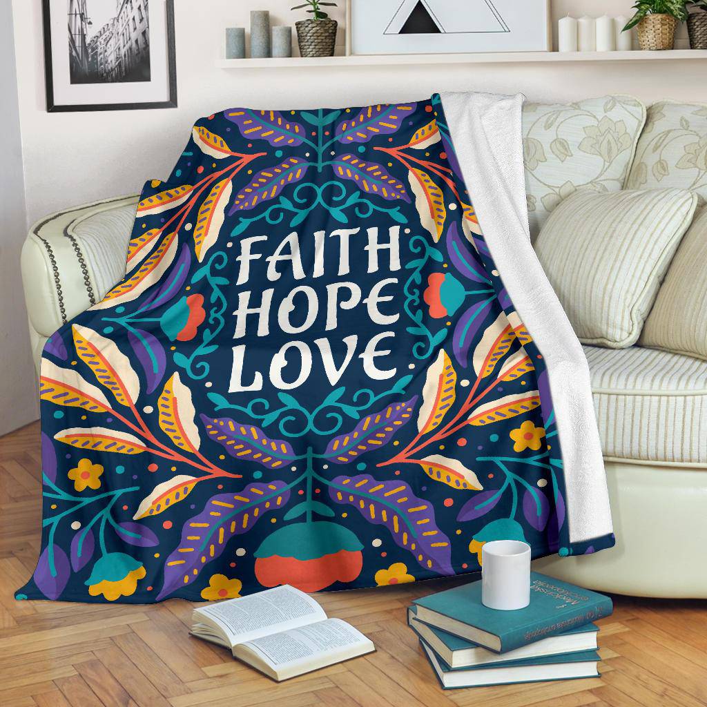 Faith Hope Love Floral Background Premium Blanket - Top Content | POD Collection | Free Shipping