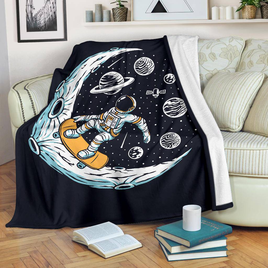 Premium Blanket Moon Skate Boarding Astronaut Cool Cartoon - Top Content | POD Collection | Free Shipping