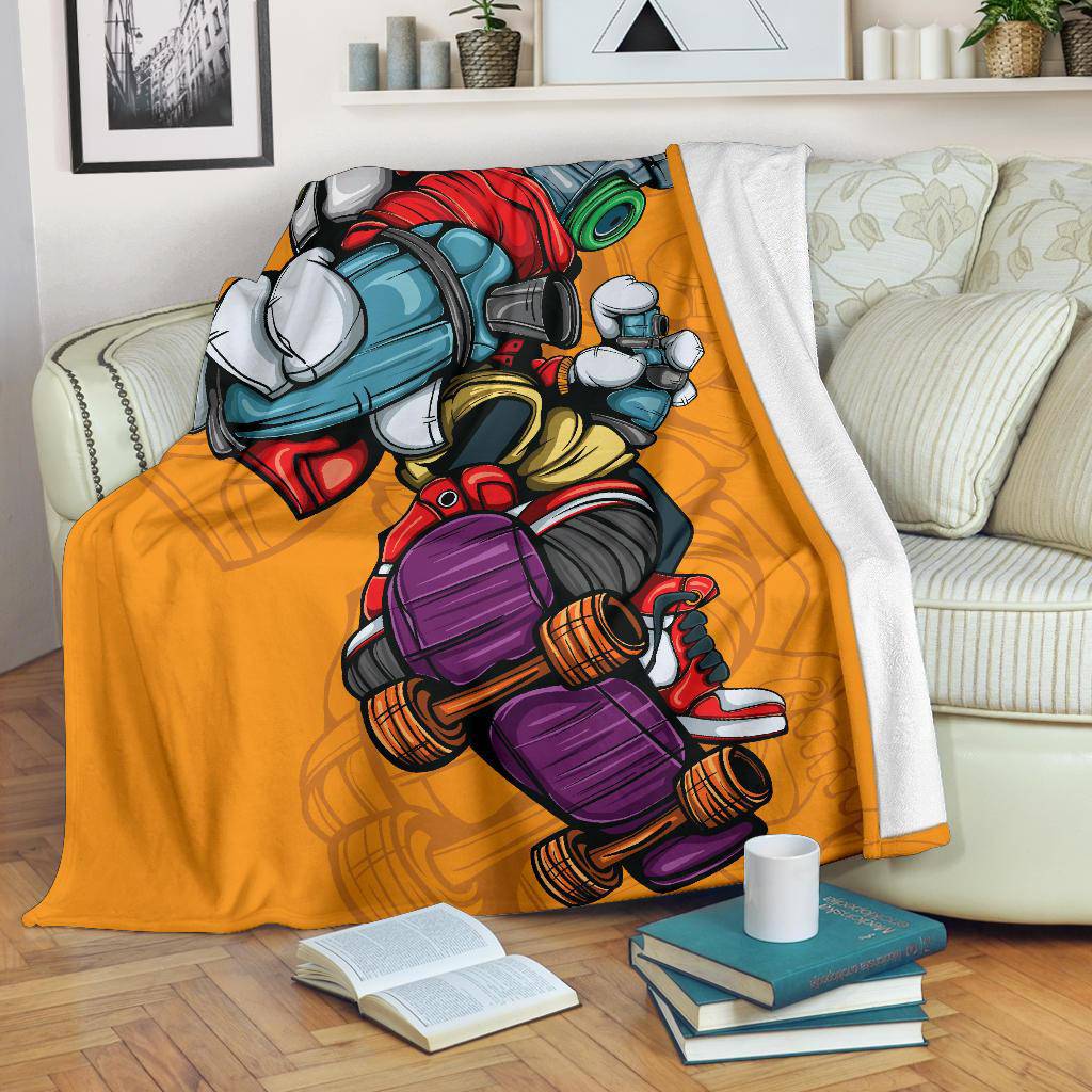 Spray can Character with Skate Board, Graffiti Premium Blanket - Top Content | POD Collection | Free Shipping