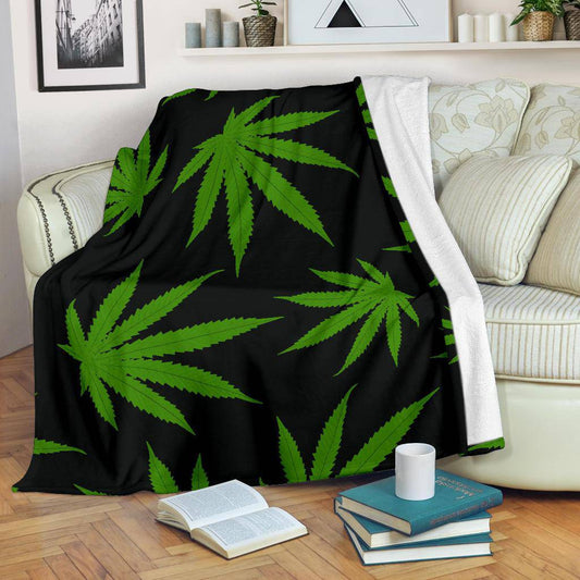 Green Cannabis Weed Marijuana Leaves Pattern Premium Blanket - Top Content | POD Collection | Free Shipping