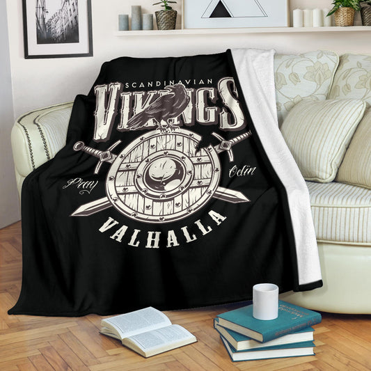 Raven Viking Blanket, Valhalla Throw Blanket