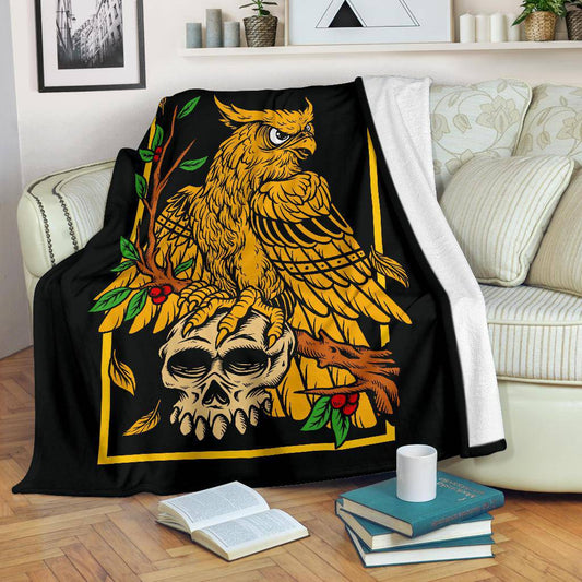 Hand Drawing Eagle Skull Head Illustration Premium Blanket - Top Content | POD Collection | Free Shipping